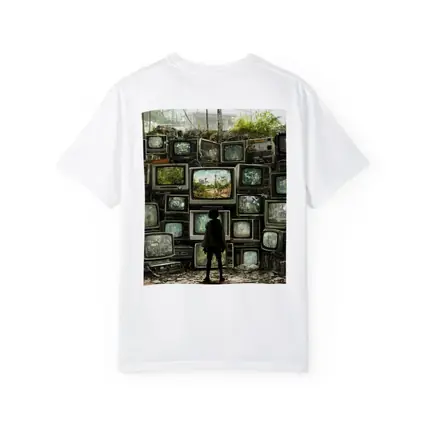 Child Standing Before Wall of Old Televisions