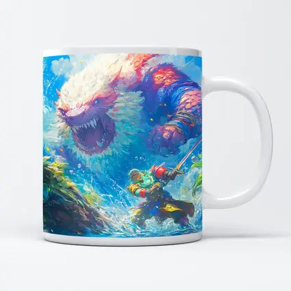 Fantasy Warrior Fighting Giant Monster Ocean