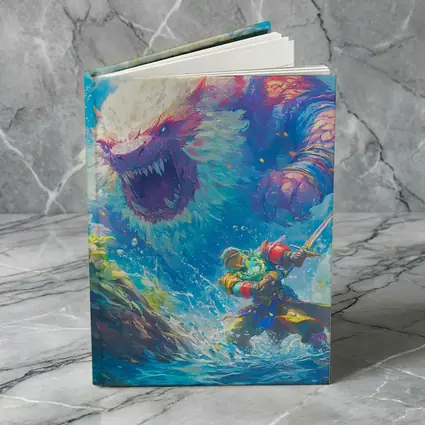Fantasy Warrior Fighting Giant Monster Ocean