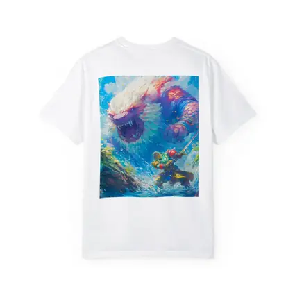 Fantasy Warrior Fighting Giant Monster Ocean
