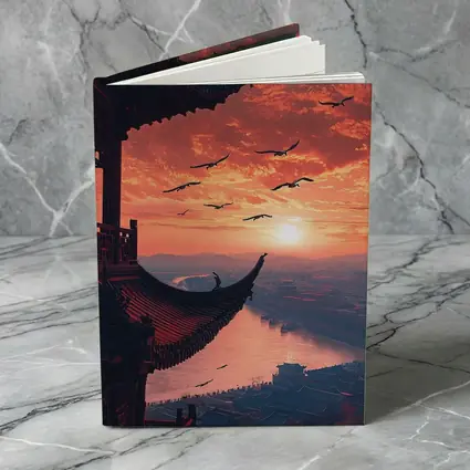 Chinese Pagoda Sunset Birds Flying Sky