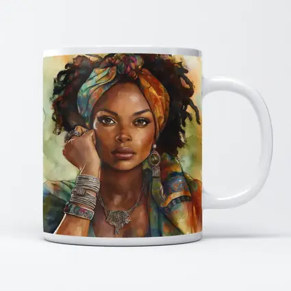 Boho African Woman Watercolor Portrait Art