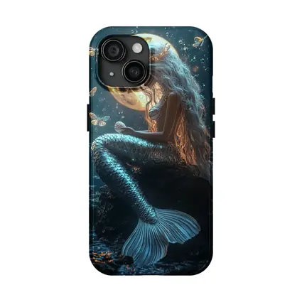 Mermaid Sitting by Full Moon Night
