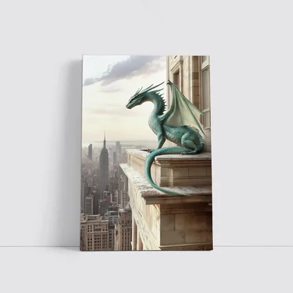 Green Dragon Perched On City Building