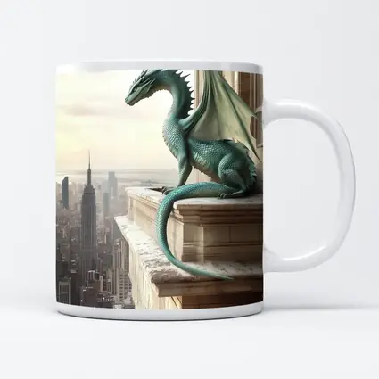 Green Dragon Perched On City Building