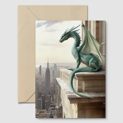 Green Dragon Perched On City Building
