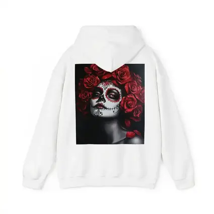 Sugar Skull Woman Red Roses Dark Background