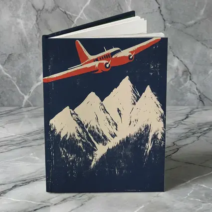 Red Vintage Plane Flying Over Snowy Mountains
