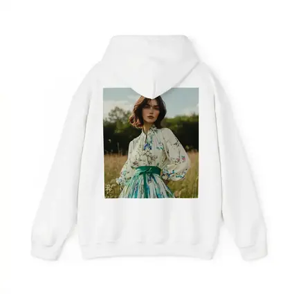 Floral Dress Woman Standing in Meadow