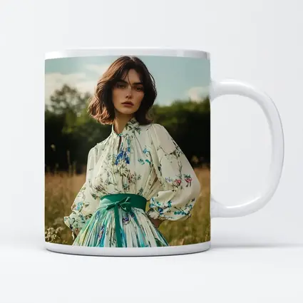 Floral Dress Woman Standing in Meadow