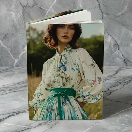 Floral Dress Woman Standing in Meadow