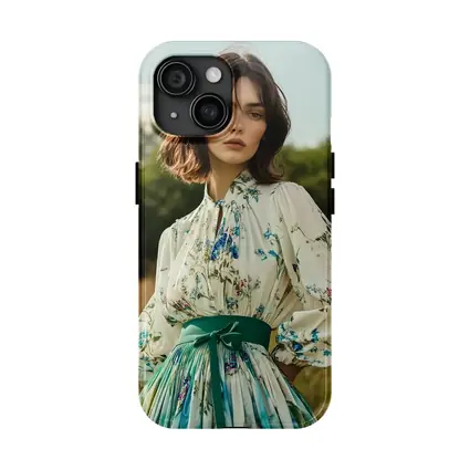 Floral Dress Woman Standing in Meadow
