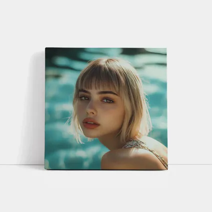 Blonde Woman Portrait Pool Water Background