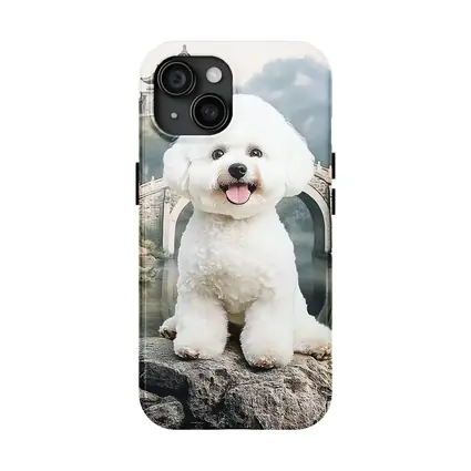 Bichon Frise Dog Chinese Garden Bridge