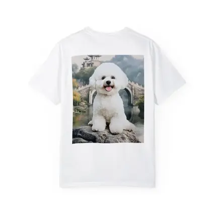Bichon Frise Dog Chinese Garden Bridge