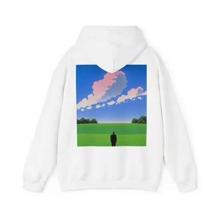 Solitary Man Standing Green Field Blue Sky