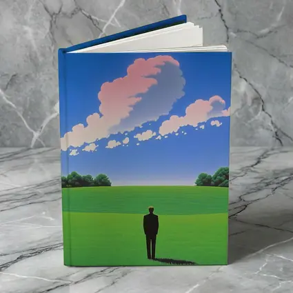Solitary Man Standing Green Field Blue Sky