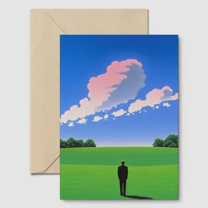 Solitary Man Standing Green Field Blue Sky
