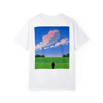 Solitary Man Standing Green Field Blue Sky