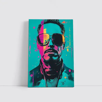Pop Art Man Sunglasses Teal Pink Background