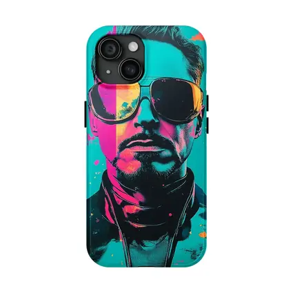 Pop Art Man Sunglasses Teal Pink Background