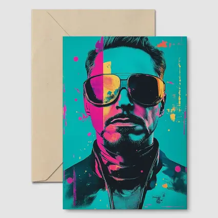 Pop Art Man Sunglasses Teal Pink Background