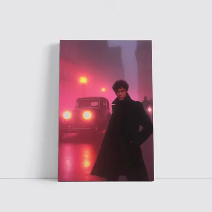 Young Man Foggy Noir City Street Night