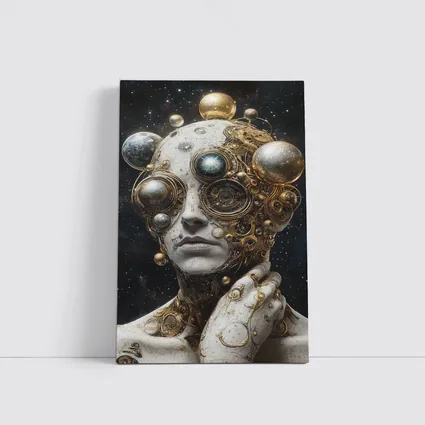 Gold Mechanical Figure Space Stars Background