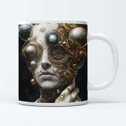 Gold Mechanical Figure Space Stars Background