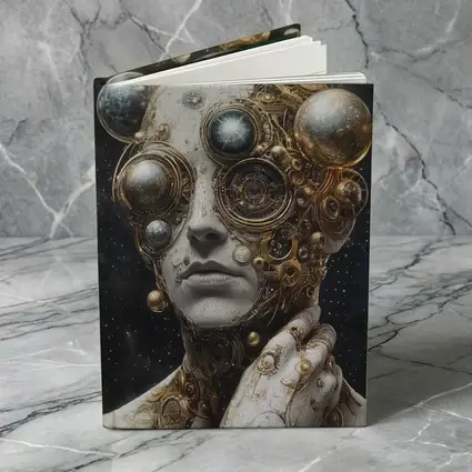 Gold Mechanical Figure Space Stars Background
