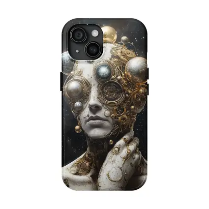 Gold Mechanical Figure Space Stars Background