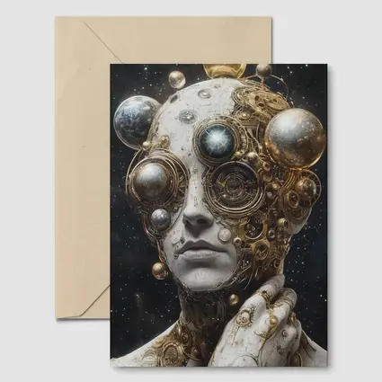 Gold Mechanical Figure Space Stars Background