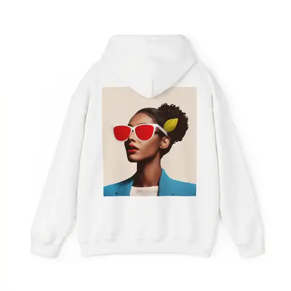 Woman Red Sunglasses Blue Jacket Leaf