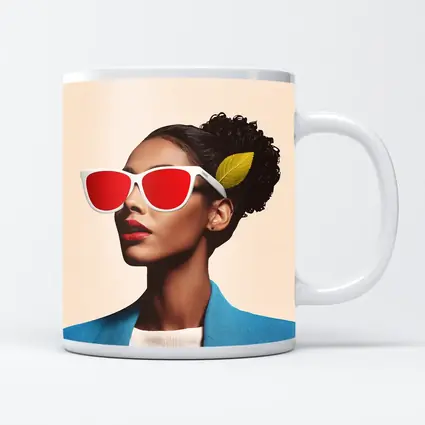 Woman Red Sunglasses Blue Jacket Leaf