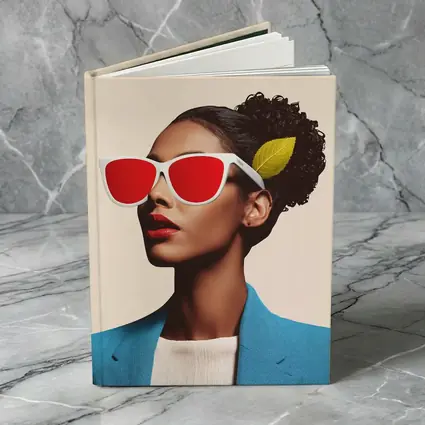 Woman Red Sunglasses Blue Jacket Leaf
