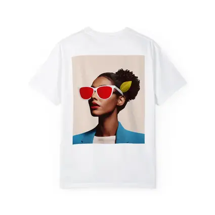 Woman Red Sunglasses Blue Jacket Leaf