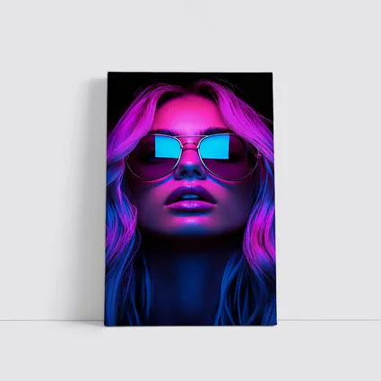 Neon Glow Woman Aviator Sunglasses Dark Background