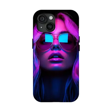 Neon Glow Woman Aviator Sunglasses Dark Background