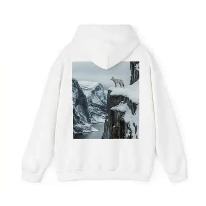 White Wolf Standing On Snowy Cliff