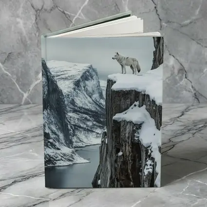 White Wolf Standing On Snowy Cliff