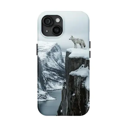 White Wolf Standing On Snowy Cliff