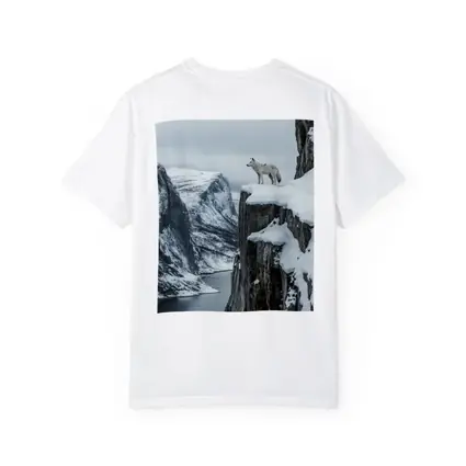 White Wolf Standing On Snowy Cliff