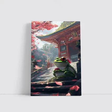 Green Tree Frog Sitting Japanese Temple