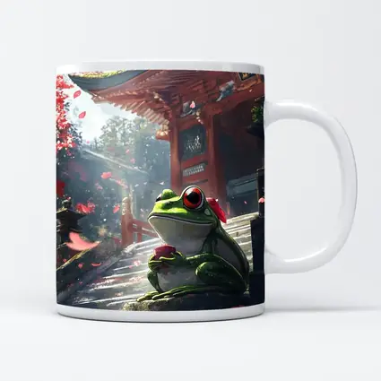 Green Tree Frog Sitting Japanese Temple