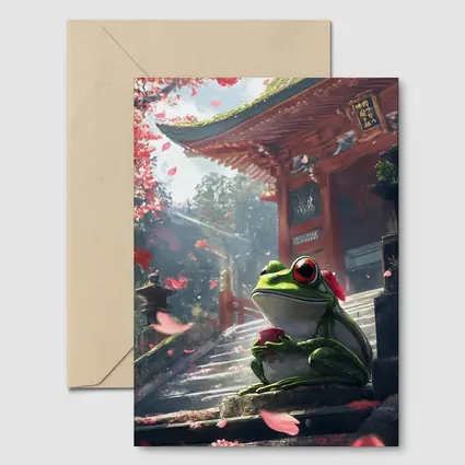 Green Tree Frog Sitting Japanese Temple