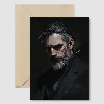 Dark Portrait Bearded Man Digital Painting