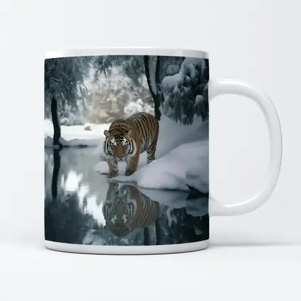Amur Tiger Walking By Snowy Winter River