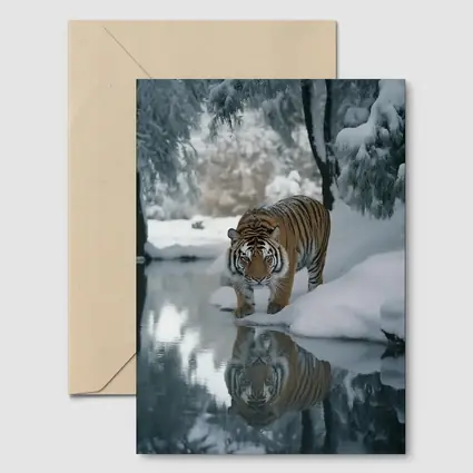 Amur Tiger Walking By Snowy Winter River