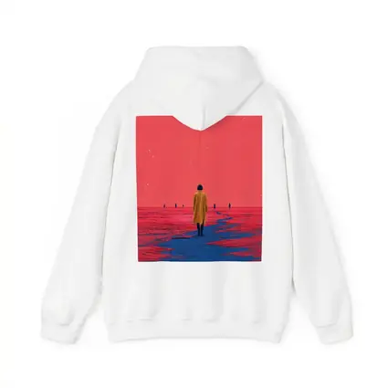 Lone Figure Red Sky Surreal Landscape Art