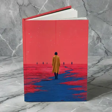 Lone Figure Red Sky Surreal Landscape Art
